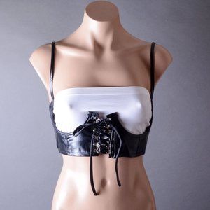 Black Gothic Faux Leather Corset Womens Lace Up Crop Top Punk Bustier Streetwear